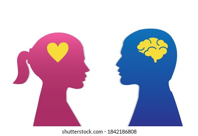 Man and woman icon. Silhouette of heart or brain vector illustration.