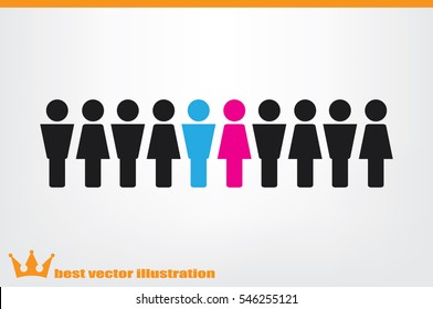 Man and woman icon vector illustration eps10. Isolated badge people flat design for website or app - stock graphics