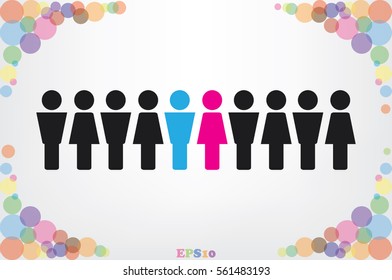 Man and woman icon vector illustration eps10. Isolated badge people flat design for website or app - stock graphics