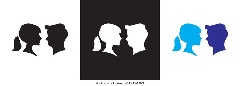 Man woman icon.  Vector for websites, mobile interfaces, presentations, banner, visual branding etc. Vector illustration. isolated on white and black background. EPS 10