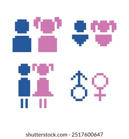 homem mulher ícones pixel art