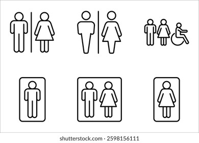 Man and woman icons set. Girls and boys restroom sign. vector illustration on white background