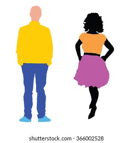 man and woman illustration in colorful silhouette