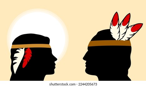 Man and woman with indian feather headdress