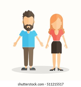 Man and woman. Isolated cartoon characters on white background.
