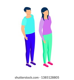 Man and woman isometric couple neon isometric blurred vector digital image illustration