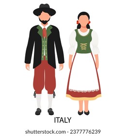 A man and a woman in Italian folk costumes. Culture and traditions of Italy. Illustration, vector