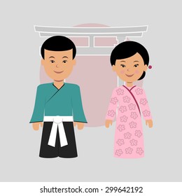 Man and woman in Japanese costumes.