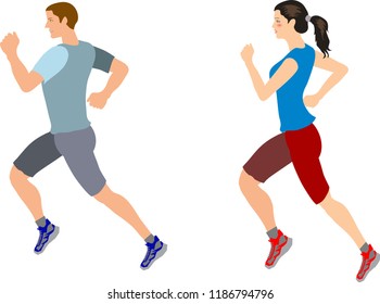 Man and Woman Jogging, running man , runner woman - Vector Illustration