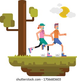 Man and woman are jogging together in the morning