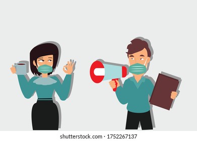 man and woman keep distance concept on transparency background. Creative idea design. Flat vector illustration for template, brochure or presentation.