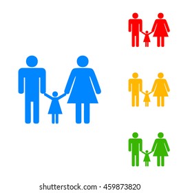 Man, woman and kid sign. Colorful set of icon - blue, red, yellow, green.