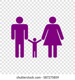 Man, woman and kid sign. Vector. Purple icon on transparent background.
