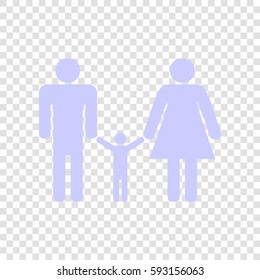 Man, woman and kid sign. Vector. Periwinkle icon on transparent background.