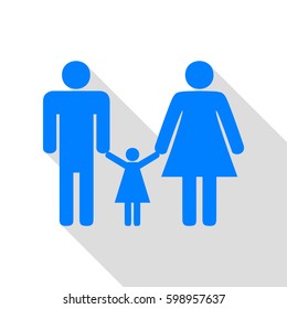 Man, woman and kid sign. Vector. Azure icon with flat style shadow path on white background.