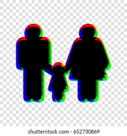 Man, woman and kid sign. Vector. Black icon with red-green-blue contours on transparent background.