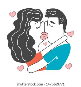 Man and woman kiss passionately. Vector illustration in doodle style. Hand drawn image. Flat picture for web design