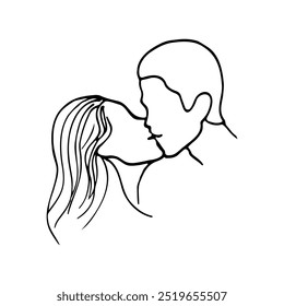 man and woman kissing close-up heads without faces - hand drawn doodle. lovers heterosexual in a kiss