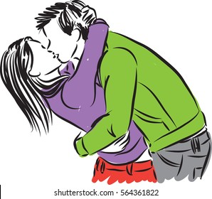 man and woman kissing couple illustration