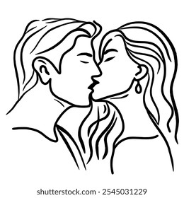  a man and a woman kissing, Hand drawn New Years Eve Celebration party graphic illustration isolated on white background color editable 