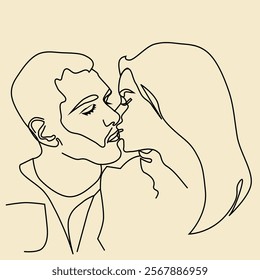 man and woman kissing line art