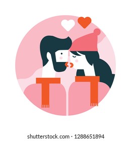 Man and woman kissing.Happy valentine's day. flat icons design. vector illustration