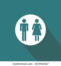 Man and woman ladies and gentlemen vector icon blue background in white circle with flat shadow