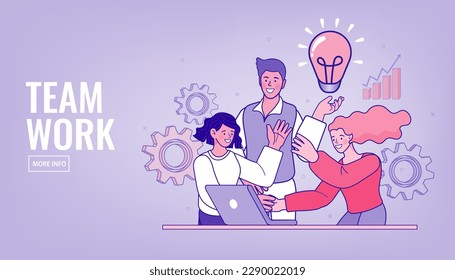 Man and woman with laptop. aim and cooperation. businessman meeting and talking to target. teamwork and business goals achievements. Concept business vector illustration. Flat design.