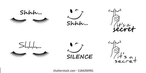 Día mundial del sueño shhh zzz silencioso por favor callar sonrisa sonrisa sonrisa silencio dedos sobre los labios Cara sin sonido de icono plano vectorial Escucho susurro boca mano no hablar silencioso pestañear día de sueño