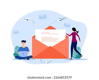 Man and woman with letters. Sending letters or messages. The concept sends notifications. vector 