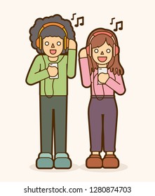 Man and woman listening song together , Friendship graphic vector