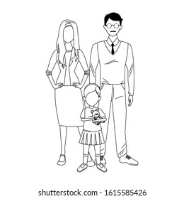 man and woman with little girl over white background, vector illustration