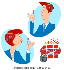 a man and a woman locked in rage, vector
