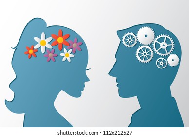 Man and woman logic concept. Mind difference.