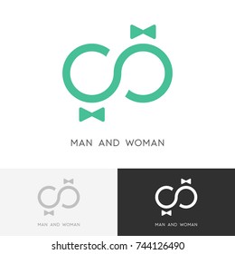 Man and woman logo - love couple and infinity symbol. Groom and bride, wedding and family vector icon.