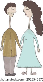 a man and a woman with long necks