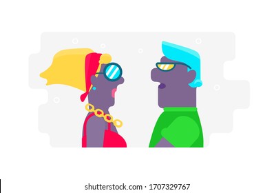 Man and woman look at each other vector illustration.