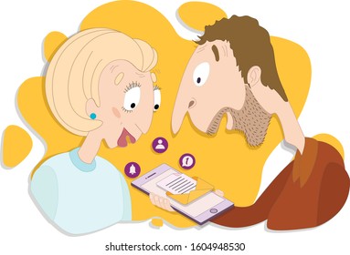 man and woman look at the phone together