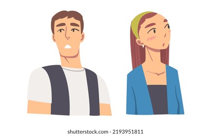 Man and Woman Looking in Different Direction with Face Expression Vector Set