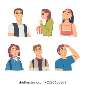 Man and Woman Looking and Focusing at Something Interesting Vector Set