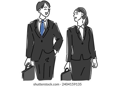 Man and woman looking for jobs in suits hand drawing illustration,  vector