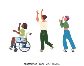 Man and Woman Looking Up at Something with Outstretched Arm Raising Head with Interest Vector Set