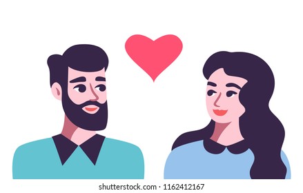 Man and woman in love. Beautiful young couple happy poster. Cartoon vector illustration