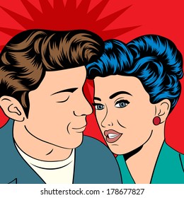 Man and woman love couple in pop art comic style, vector illustration