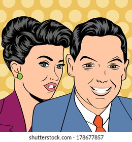 Man and woman love couple in pop art comic style, vector illustration