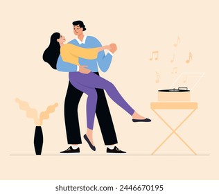 A man and a woman in love dance to the music.