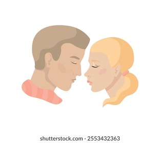 A man and a woman in love. A girl and a boy in profile. A kiss. Illustration for Valentine's Day