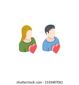 Man & Woman love heart. Vector 3d isometric, color web icon, new flat style. Creative illustration design, idea for infographics.
