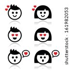 Man and woman in love icons set 