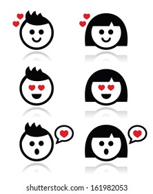 Man and woman in love icons set 